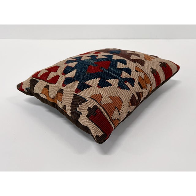 Vintage Turkish Kilim Pillow | Handwoven Wool Decorative Cushion | 11 in X 14 In For Sale - Image 9 of 12