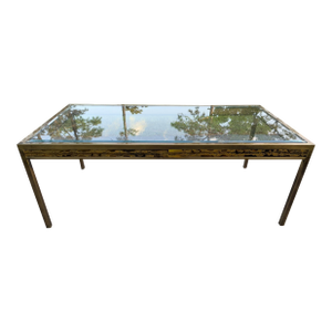 1970s Modern Dining Table With Acid Etched Brass Panels in Style of Bernhard Rohne Mastercraft