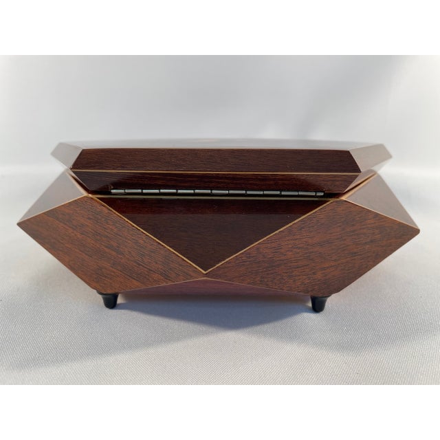 Wood 1970s Italian Hexagon Marquetry Musical Jewelry Box For Sale - Image 7 of 12