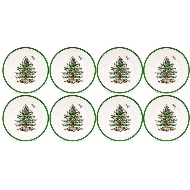 English 1978 Vintage Spode Christmas Tree Dinner Plates - Made in England - Set of 8 For Sale - Image 3 of 5