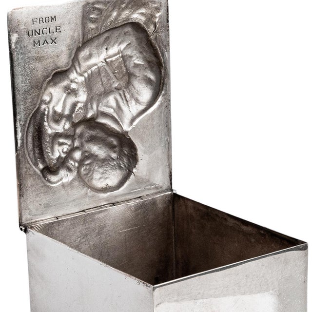 Antique American Art Deco Sterling Silver Novelty Repoussé Cigarette Box 1925 For Sale - Image 10 of 12
