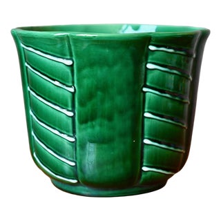 Art Deco Emerald Green Octagonal Ceramic Planter from Longchamp, 1960s For Sale