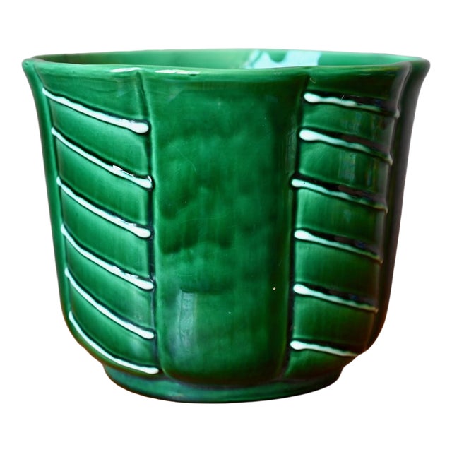 Art Deco Emerald Green Octagonal Ceramic Planter from Longchamp, 1960s For Sale