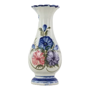 Hand-Painted Ceramic Vase With Floral Motif and Scalloped Rim