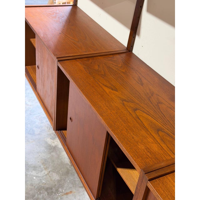 Brown Teak Wall Unit Wooden Large Shelving System Denmark Mid-Century Modern 1960s For Sale - Image 8 of 16