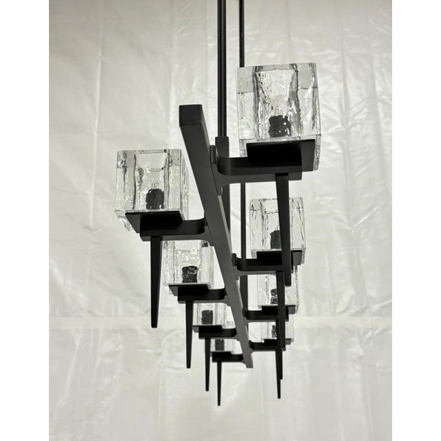 Marian Jamieson "Kellen" Chandelier, Blackened Steel & Murano Glass Style Shades For Sale - Image 9 of 18