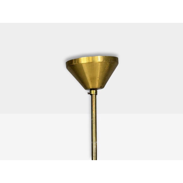 1950s Swedish Modern, Three-Light Pendant Light, Brass, Wood, Glass For Sale - Image 11 of 11