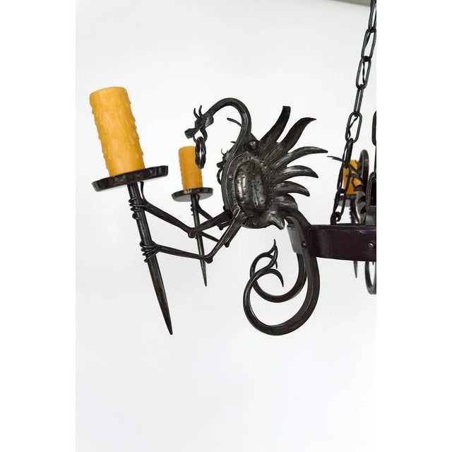 Large Wrought Iron Ceiling Light with Dragons, 1890s For Sale - Image 4 of 13