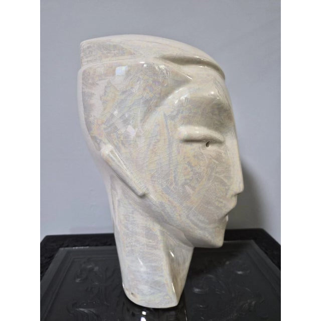 Stunning Vintage 1980s Postmodern Art Deco Revival Ceramic Head Up for sale is a gorgeous vintage 1980s postmodern ceramic...