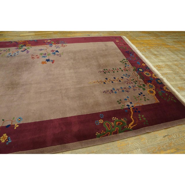 1920s Mauve Open Field Floral Antique Chinese Art Deco Rug by Nichols Workshop For Sale In New York - Image 6 of 11