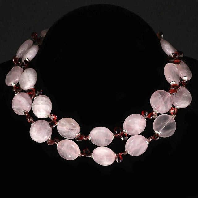 Traditional Ajd 27 Inch Garnet and Rose Quartz Necklace For Sale - Image 3 of 7