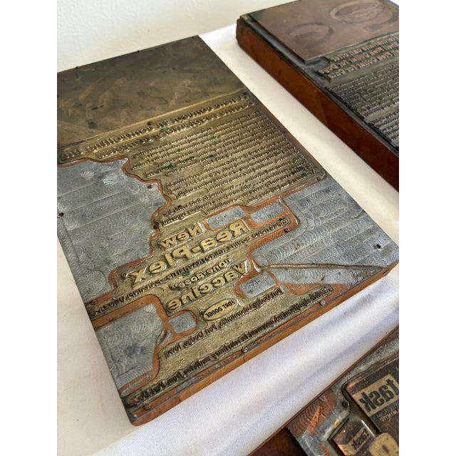 Wood Set of 4 Antique Letterpress Advertising Printer’s Blocks For Sale - Image 7 of 13