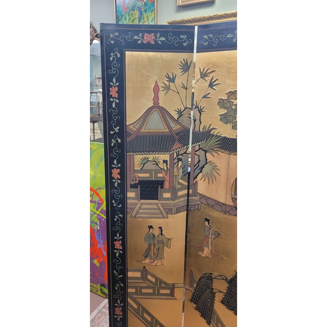 Vintage Chinese Sculpted Four Part Folding Screen For Sale - Image 17 of 18