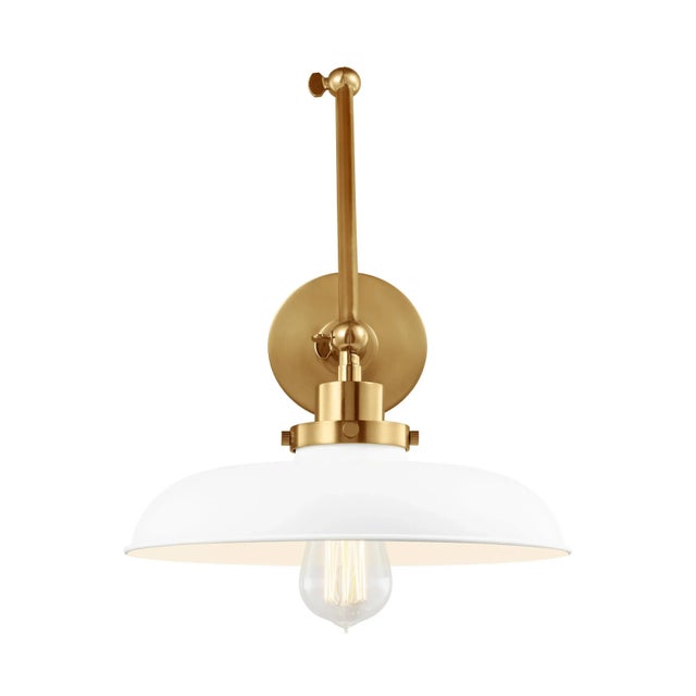 2020s Chapman & Myers by Visual Comfort Studio Wellfleet Double Arm Wide Task Sconce, Matte White & Burnished Brass For Sale - Image 5 of 5