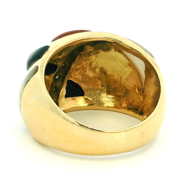 1990s 1990s Italian 14k Gold Mother-of-Pearl, Carnelian, Onyx & Diamond Statement Ring, Size 6.5 For Sale - Image 5 of 13