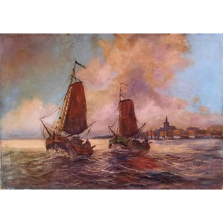 19th/20th-Century European Coastal Marine Oil Painting Signed l.s. Schippers For Sale
