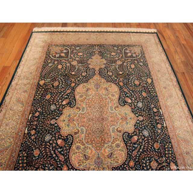 Persian Nazmiyal Collection 1950s Floral Design Vintage Persian Silk Qum Rug For Sale - Image 3 of 9