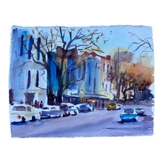 1980’s Original Philadelphia Street Scene Watercolor Painting Double Sided For Sale