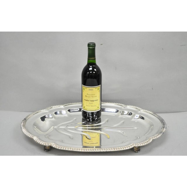 Vintage English Regency Style Silver Plated Meat Cutlery Serving Platter Tray by LB. Circa Mid 20th Century. Measurements:...