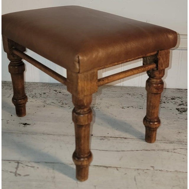 Folk Art 19th Century Leather Footstool For Sale - Image 3 of 7