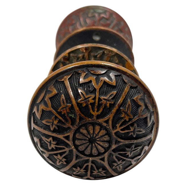 1880s Antique American Bronze Door Knobs With Rosettes. 5 Pieces For Sale - Image 4 of 10