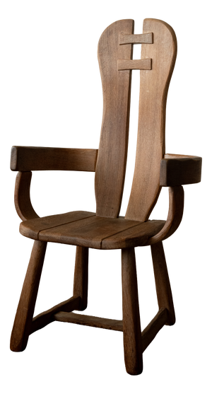 Brutalist Oak Armchair with Sculptural High Back by De Puydt, 1960s