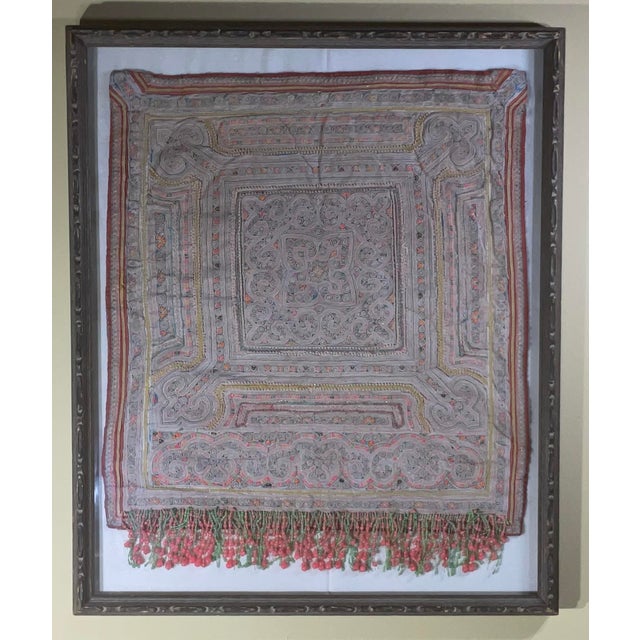 "Antique Hmong Paj Ntaub Story Cloth, Hand-Stitched Textile Art, Framed" For Sale - Image 12 of 16