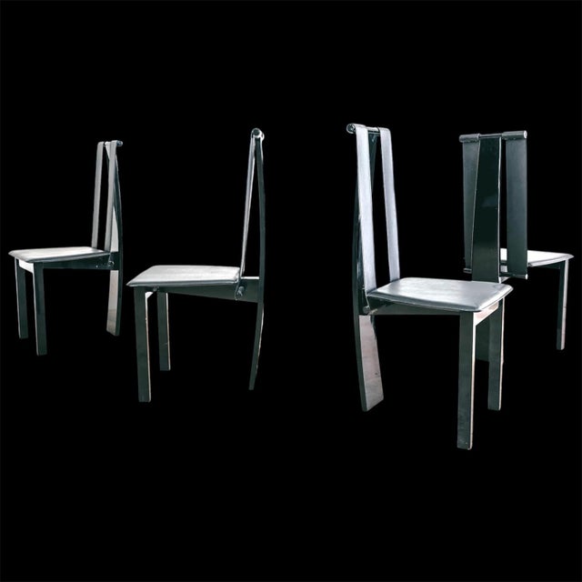 Postmodern Dining Chairs in Lacquered Wood and Black Faux Leather, 1980s, Set of 4 For Sale - Image 16 of 16