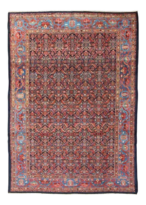 Multi Color Antique Persian Malayer Rug With All Over Herati Design in Black & Shades of Blue