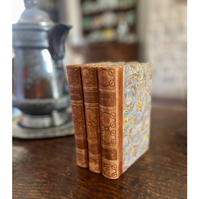 1920s Antique French 1928 Leather Bound Books - Set of 3 For Sale - Image 5 of 13