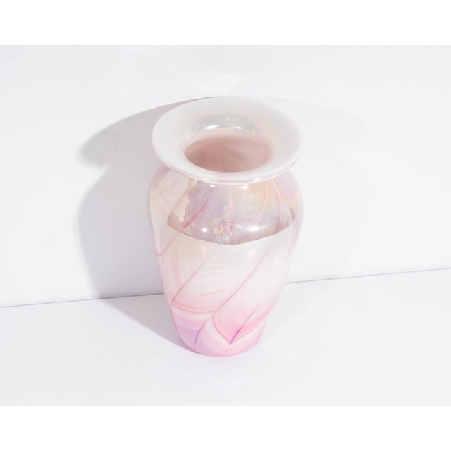 Contemporary Gibson Glass 1990 Pink Iridescent Art Glass Vase For Sale - Image 3 of 8