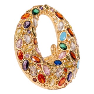 Cosmic Aura Multi Gemstone Gold Adjustable Ring, Size 4 For Sale