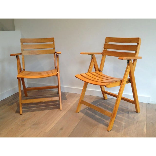 1970s Circa 1970 French Signed Clairitex Wooden Armchairs - A Pair For Sale - Image 5 of 13