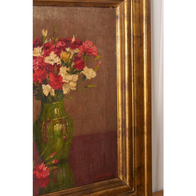 Red 1950s Original Signed Belgian Floral Oil on Canvas | by Alphonse Van Beurden Belgian For Sale - Image 8 of 9