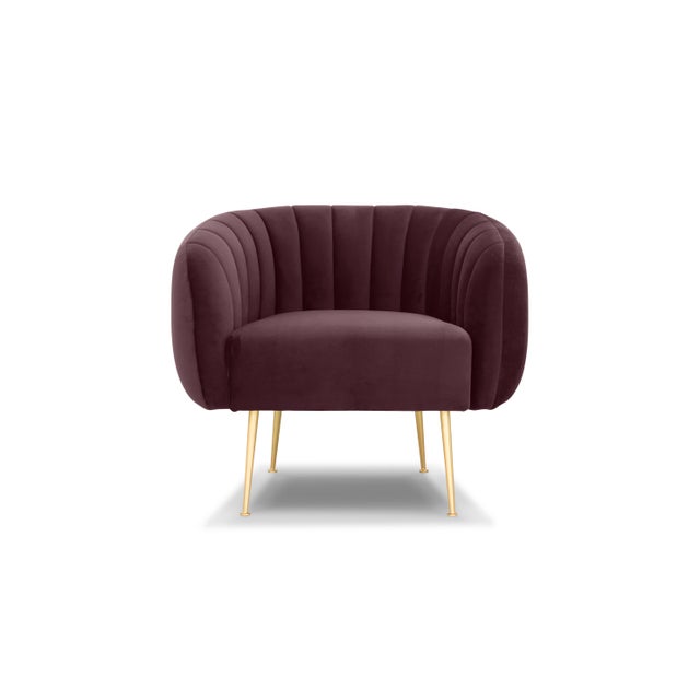Plum Purple, Brushed Brass Channeled Accent Chair | Chairish