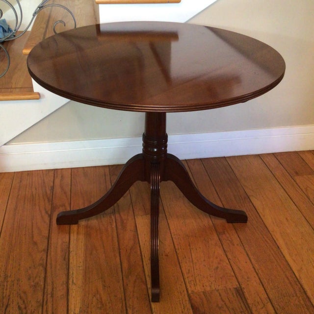 Wonderful solid cherrywood side table with solid 4 leg mahogany pedestal base.