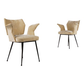 Velvet Chairs with Armrests,1960s, Set of 2 For Sale