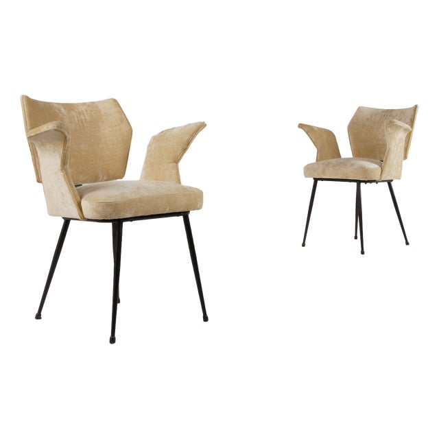 Velvet Chairs with Armrests,1960s, Set of 2 For Sale