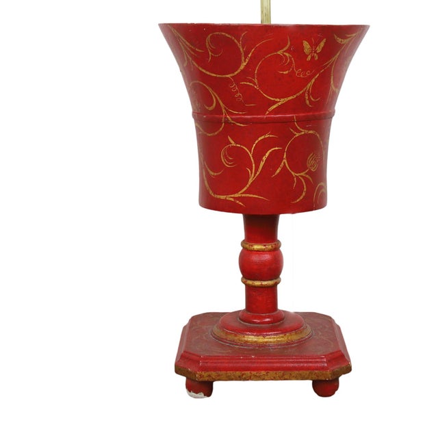 English Vintage Hand-Painted Red Flowerpot Floor Lamp For Sale - Image 3 of 7
