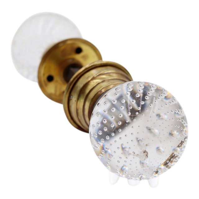 Antique Controlled Bubble Glass Wide Shank Door Knob Set For Sale