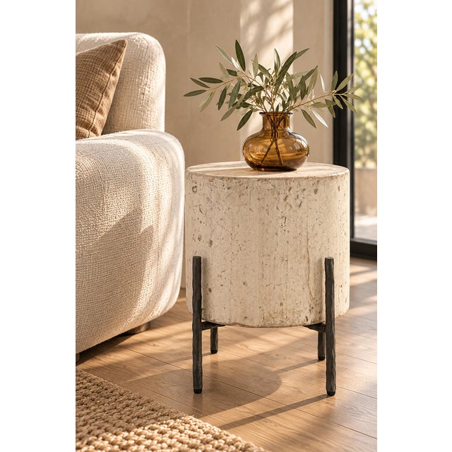 Cream Tuscan Cream Round Side Table 17" For Sale - Image 8 of 8