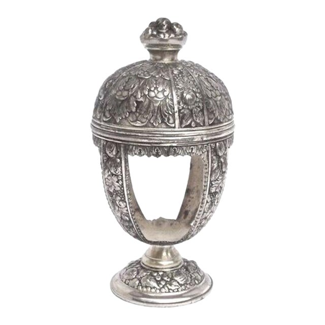 Antique Silver Floral & Fruit Display Jar For Sale