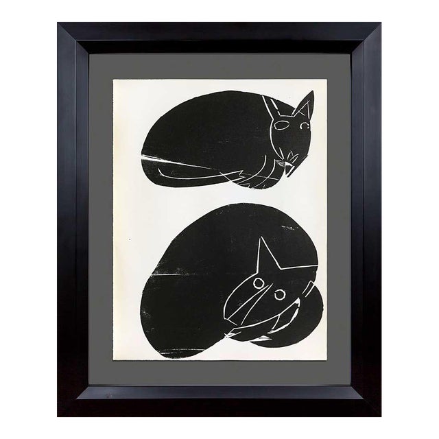 1964 Vintage Hap Grieshaber Cats Original Woodcut Print For Sale
