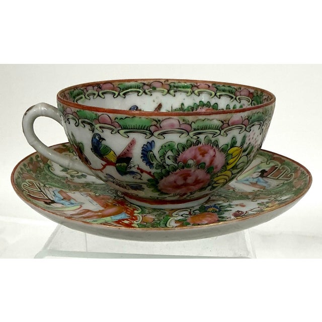 Beautiful Chinese export porcelain cup and saucer in the Famille Rose Medallion pattern. Late 19th-early 20th century