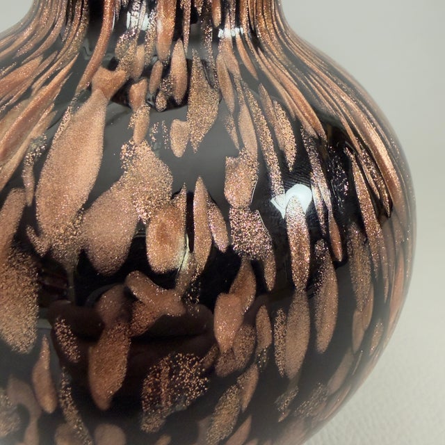 Glass Modern Black Murano Glass Vase with Aventurine by V. Nason, 1970s For Sale - Image 7 of 11