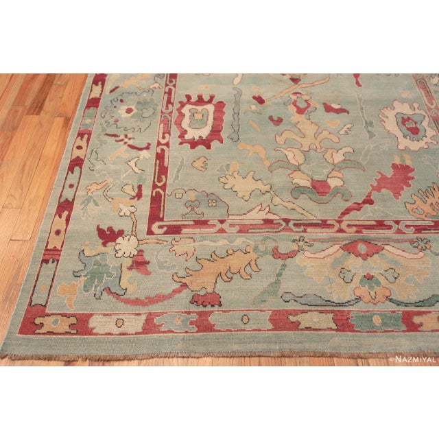 Decorative Seafoam Color Turkish Oushak Design Modern Contemporary Rug For Sale - Image 4 of 6