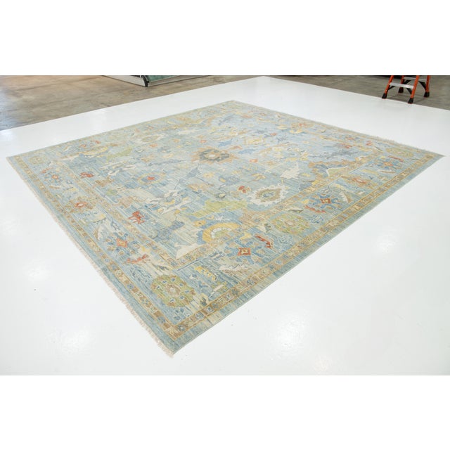 Modern Apadana's Modern Sultanabad Square Wool Rug Handmade in Blue With Floral Design For Sale - Image 3 of 11