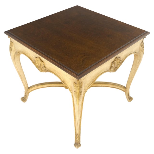 French Provincial Italian Carved Scallops Decorated 25" Square Cherry Top Sid End Occasional Table For Sale - Image 3 of 9