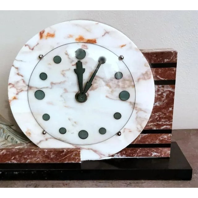 Art Deco 1930s Art Deco French Marble Clock and Bronzed Metal Bird For Sale - Image 3 of 13