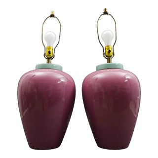 1980s Mar-Kel Memphis Era Oil Jar Ceramic Table Lamp - a Pair For Sale